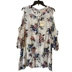 Perch by Blu Pepper Women's Cold‎ Shoulder Top 2XL NWT Floral Blouse Plus Size